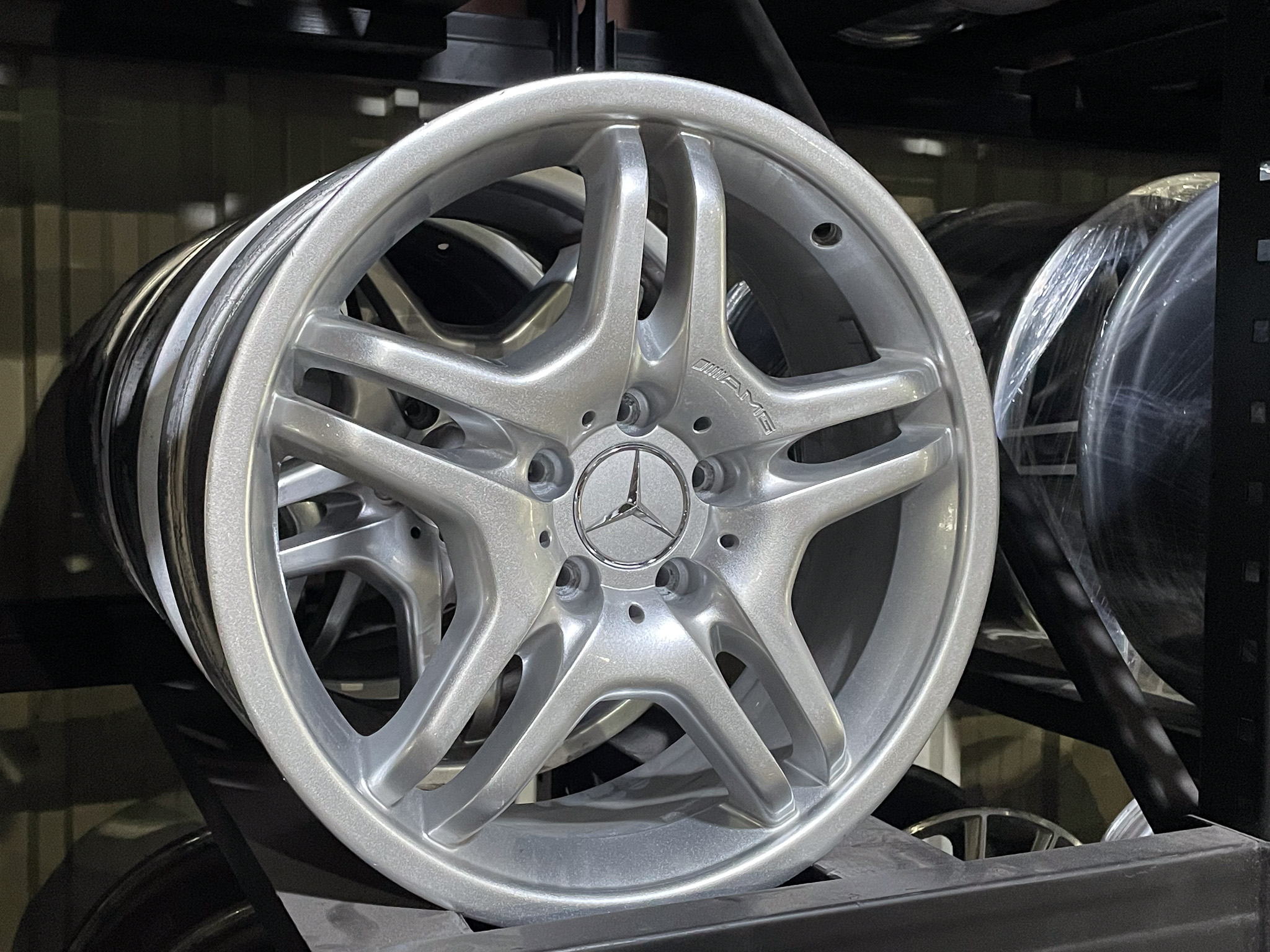 Distant photo of a mercedes wheel.